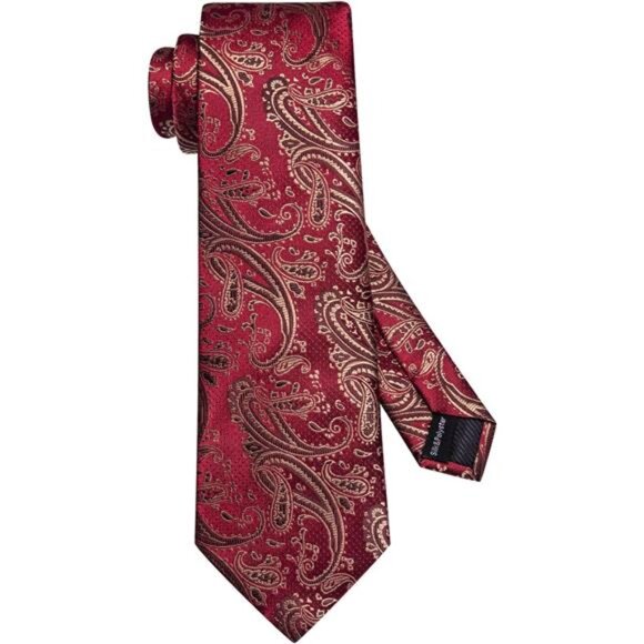 Silk Paisley Ties for Men Necktie Pocket Square Cufflinks Set Foral Tie Sets - Picture 4 of 7